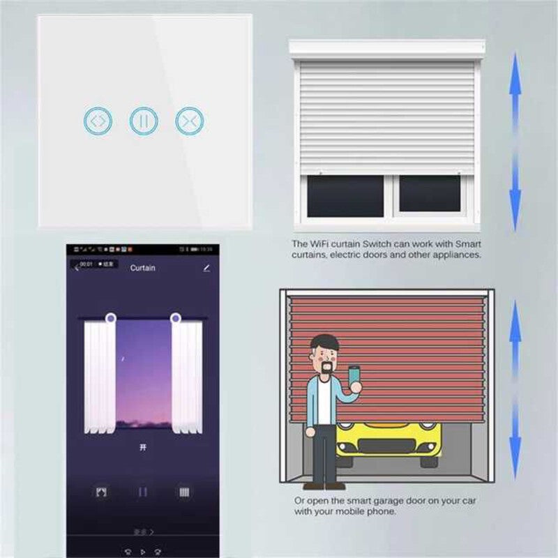 Intrerupator smart WiFi BLE 1800W jaluzele panou sticla TUYA Intrerupator smart WiFi BLE 1800W jaluzele panou sticla TUYA